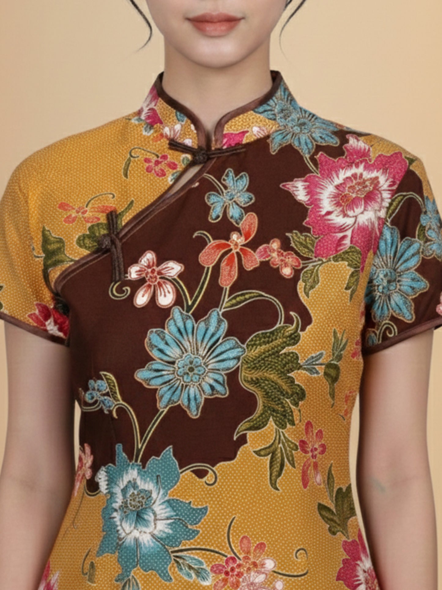 INDIE - MINI CHEONGSAM DRESS - BROWN