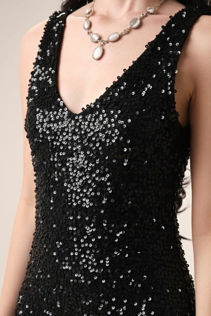 East India Company - Celeste , Sequin V-Neck Evening Gown