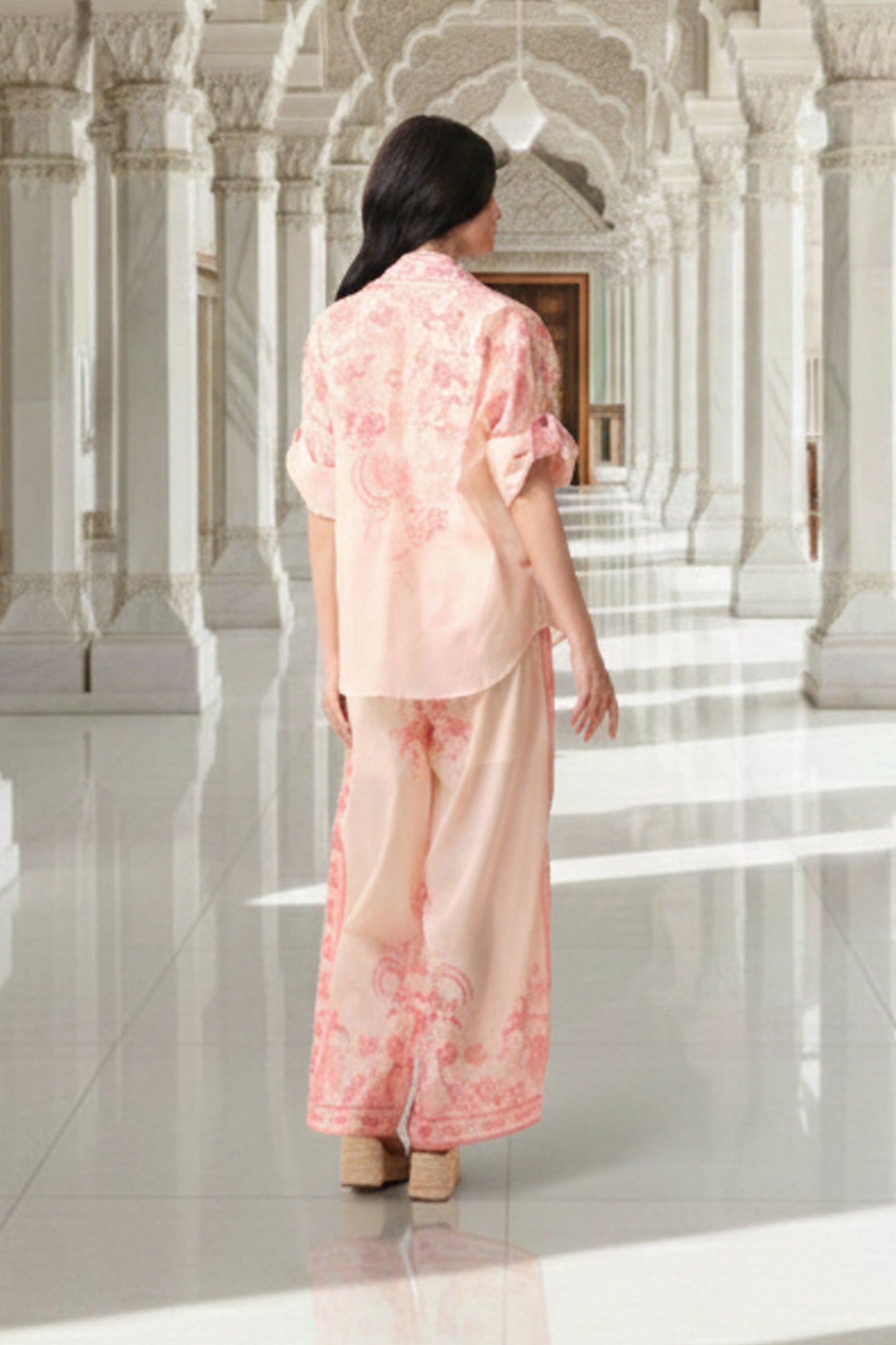 East India Company - Printed Sheer 3/4 Sleeve Blouse