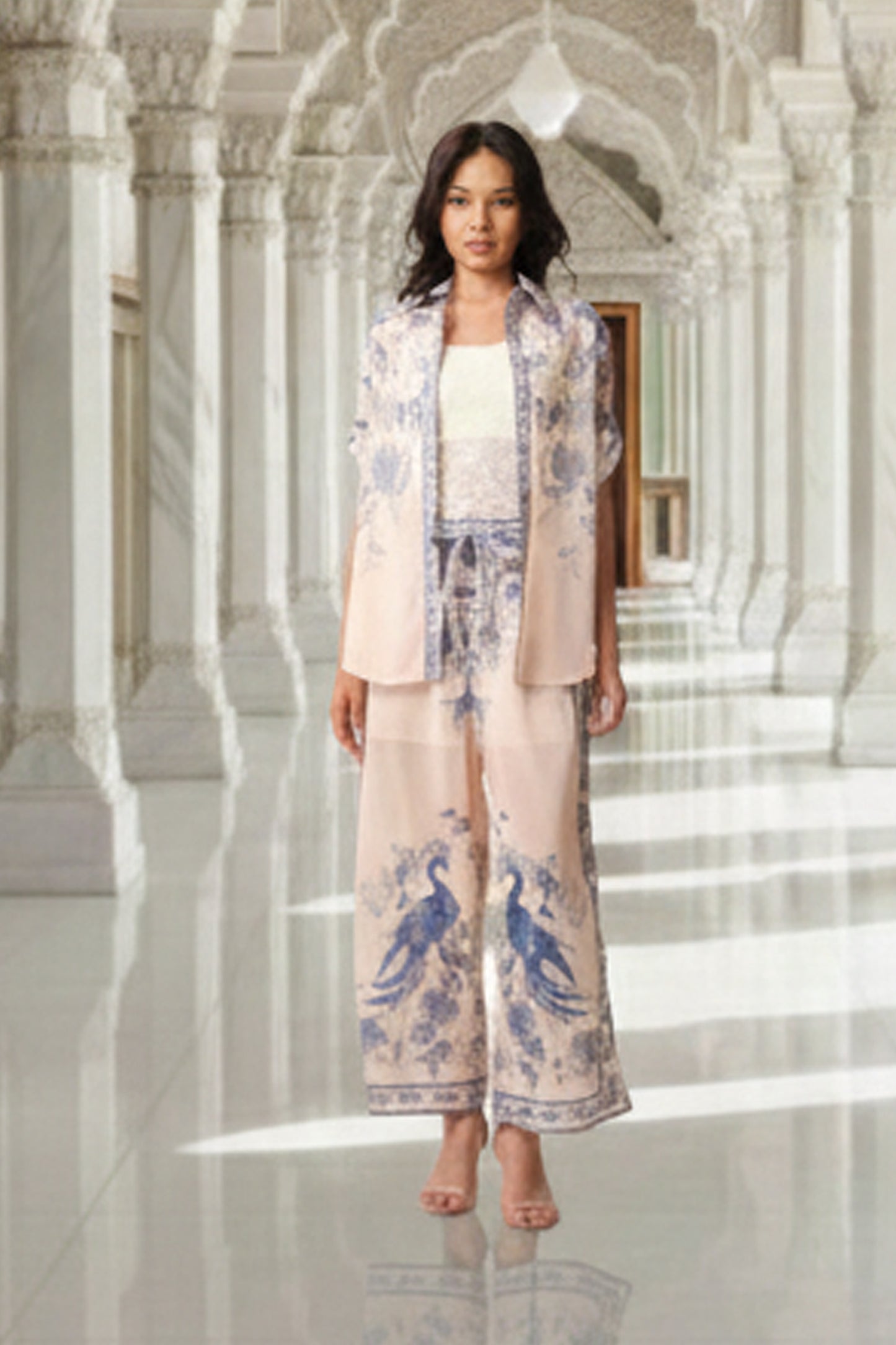East India Company - Printed Sheer 3/4 Sleeve Blouse