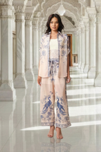 East India Company - Printed Sheer 3/4 Sleeve Blouse