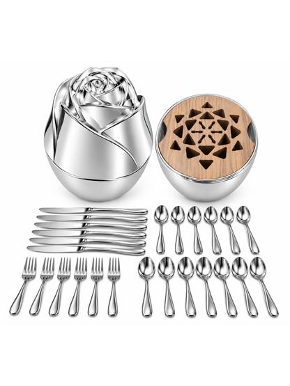 1010 Silver Rose Egg 24-Piece Cutlery Set