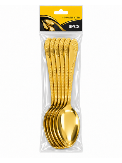 410 Flower Stem Series Spoon - Gold, 6 Pieces