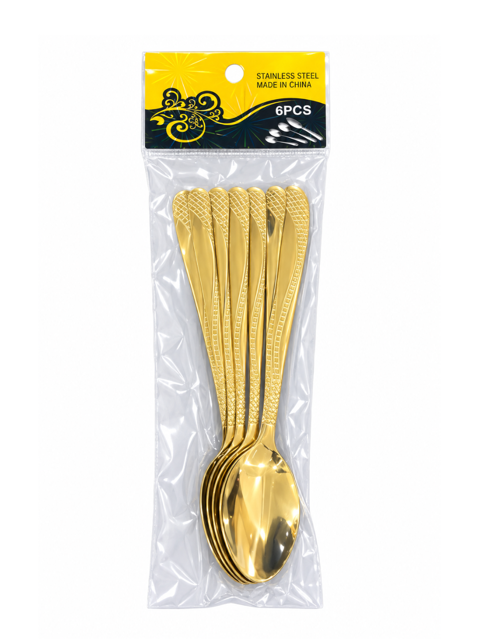 410 Flower Stem Series Tea Spoon - Gold, 6 Pieces