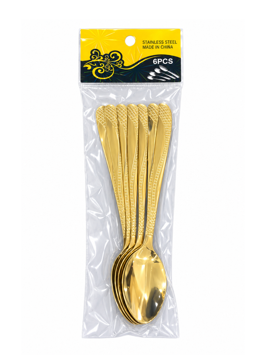 410 Flower Stem Series Tea Spoon - Gold, 6 Pieces