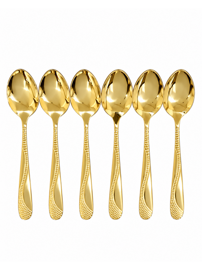 410 Flower Stem Series Tea Spoon - Gold, 6 Pieces
