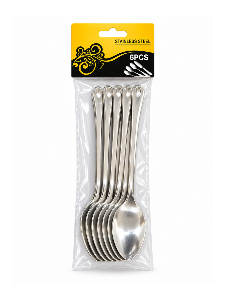 410 Flower Stem Series Tea Spoon - Silver, 6 Pieces