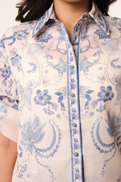 East India Company - Printed Sheer 3/4 Sleeve Blouse