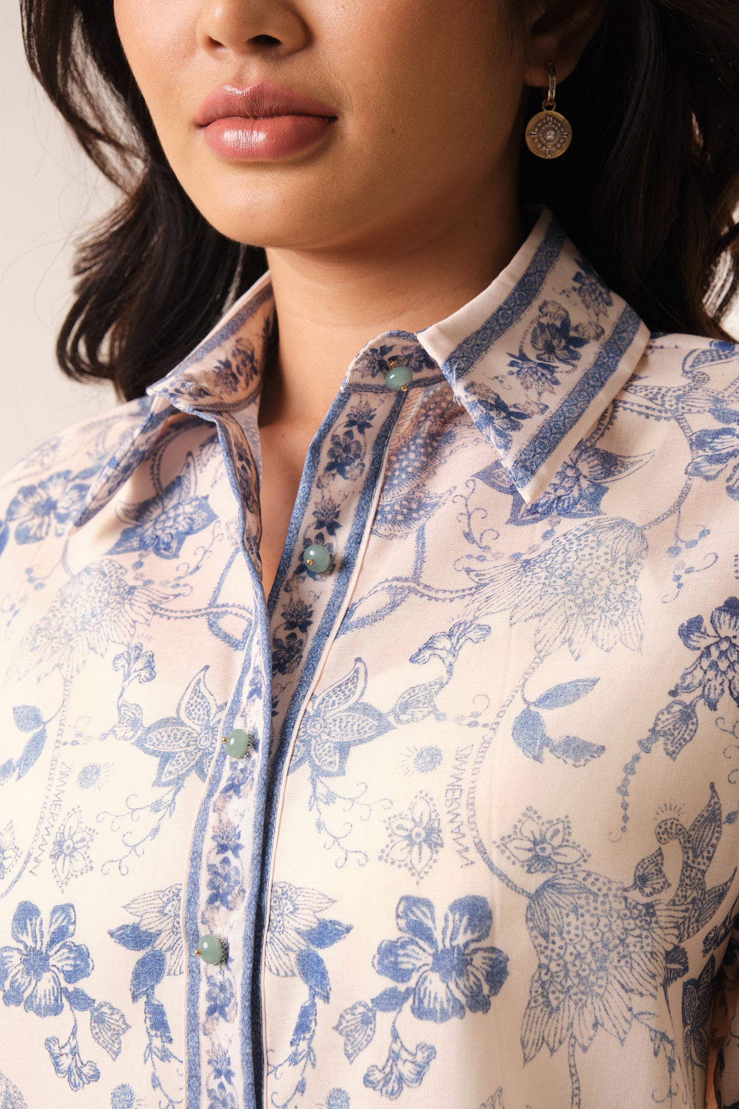 East India Company - Printed Sheer 3/4 Sleeve Blouse