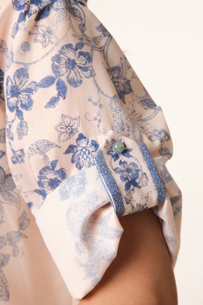 East India Company - Printed Sheer 3/4 Sleeve Blouse
