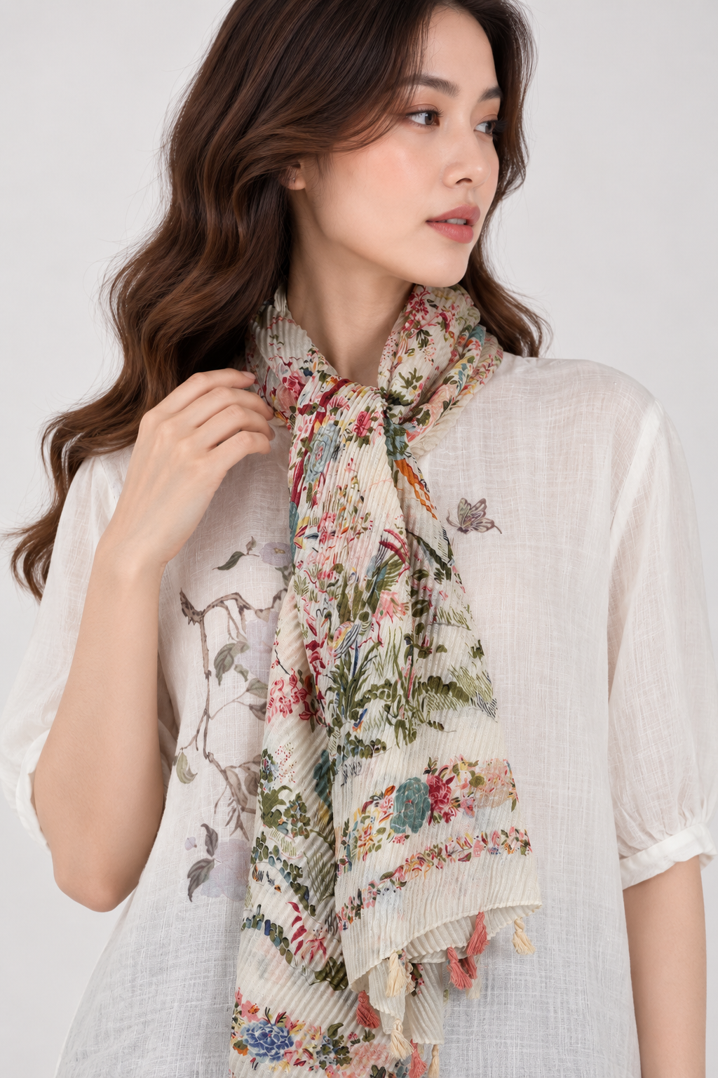 SOMERSET BAY - Botanical Floral Pleated Scarf