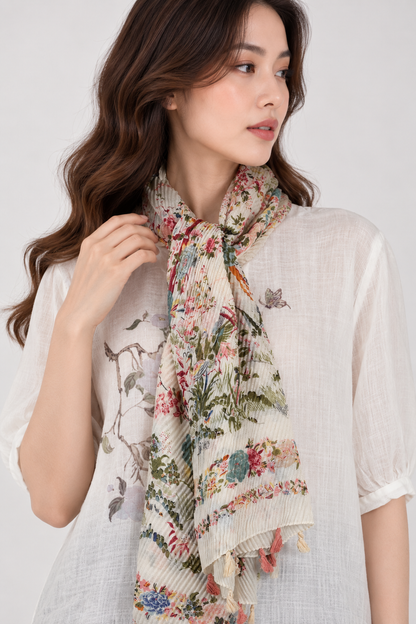 SOMERSET BAY - Botanical Floral Pleated Scarf