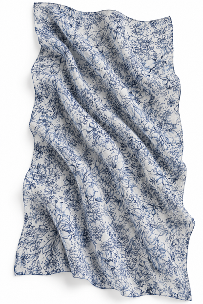 SOMERSET BAY - Blue Chintz Floral Tasseled Scarf