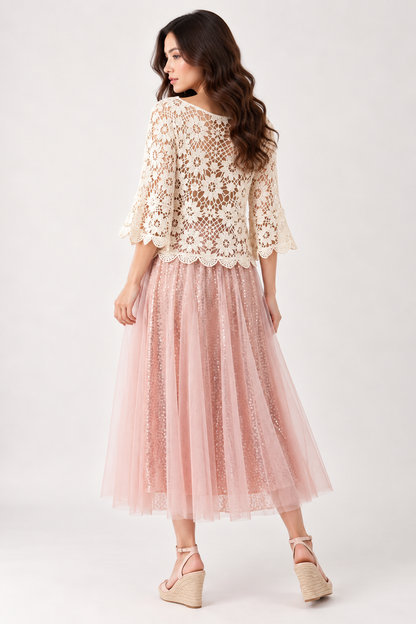 SOMERSET BAY - Tasseled Crochet Top with Bell Sleeves