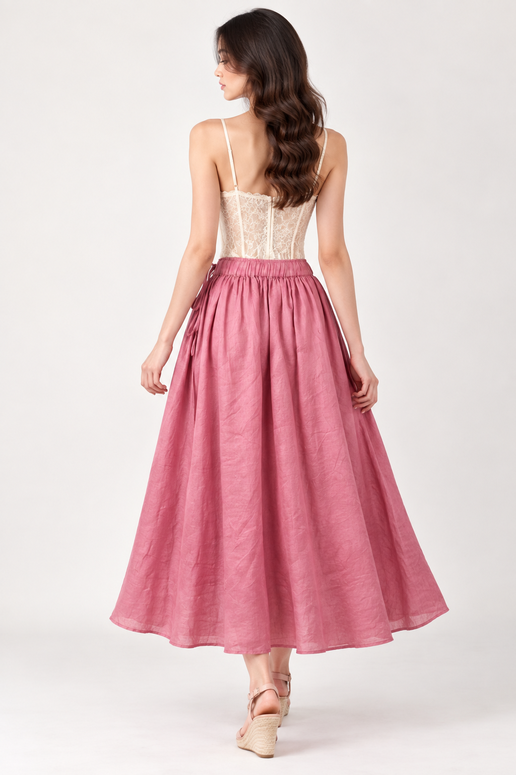 SOMERSET BAY - Rose Red Linen Maxi Skirt
