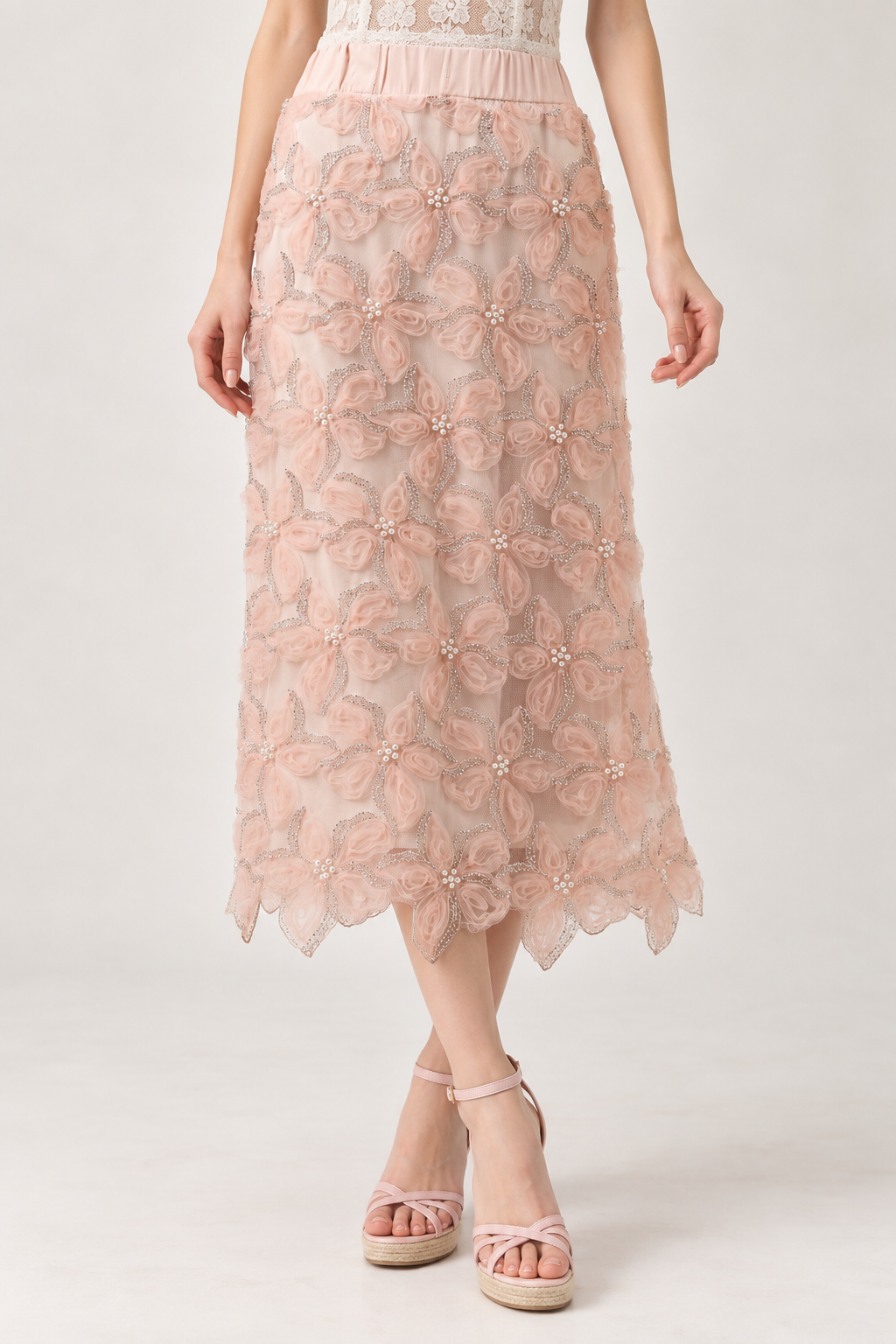 SOMERSET BAY - 3D Rosette Beaded Pencil Skirt
