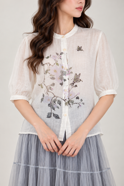 SOMERSET BAY - Linen Blouse with Floral Print