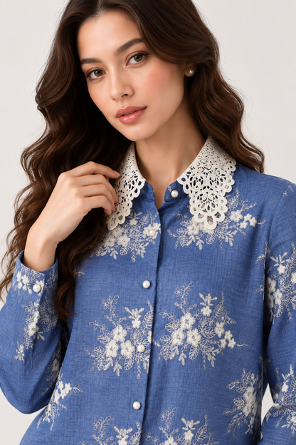 SOMERSET BAY - Lace-Collar Embroidered Blouse