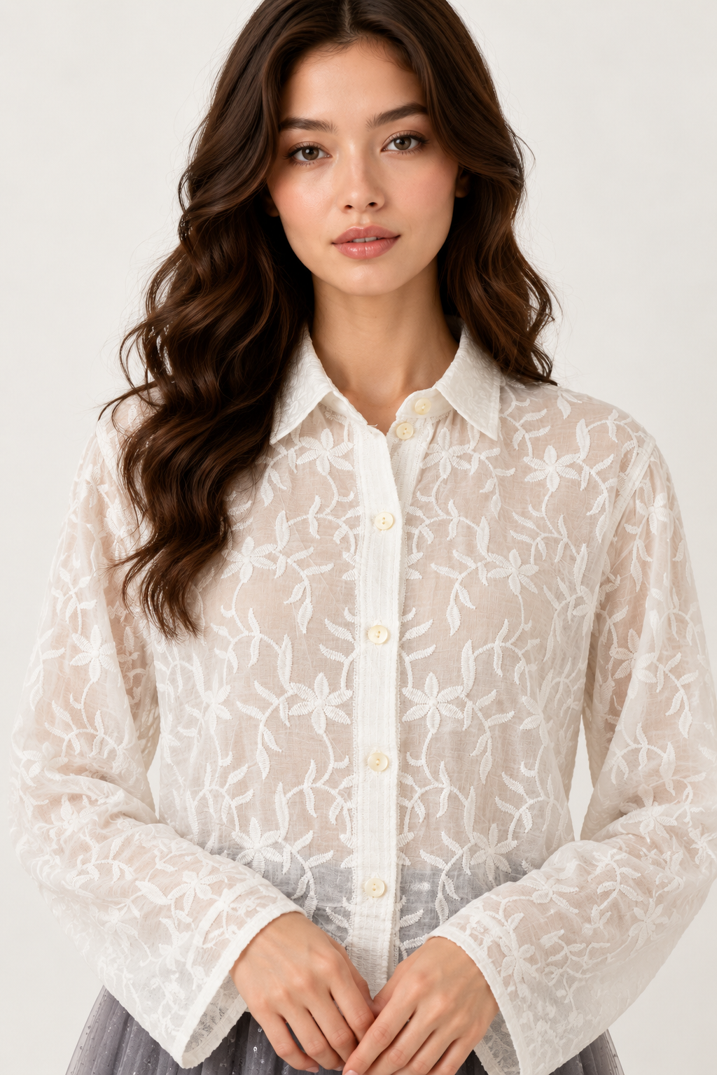 SOMERSET BAY - Sheer Floral Embroidered Blouse