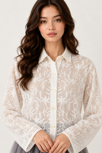 SOMERSET BAY - Sheer Floral Embroidered Blouse