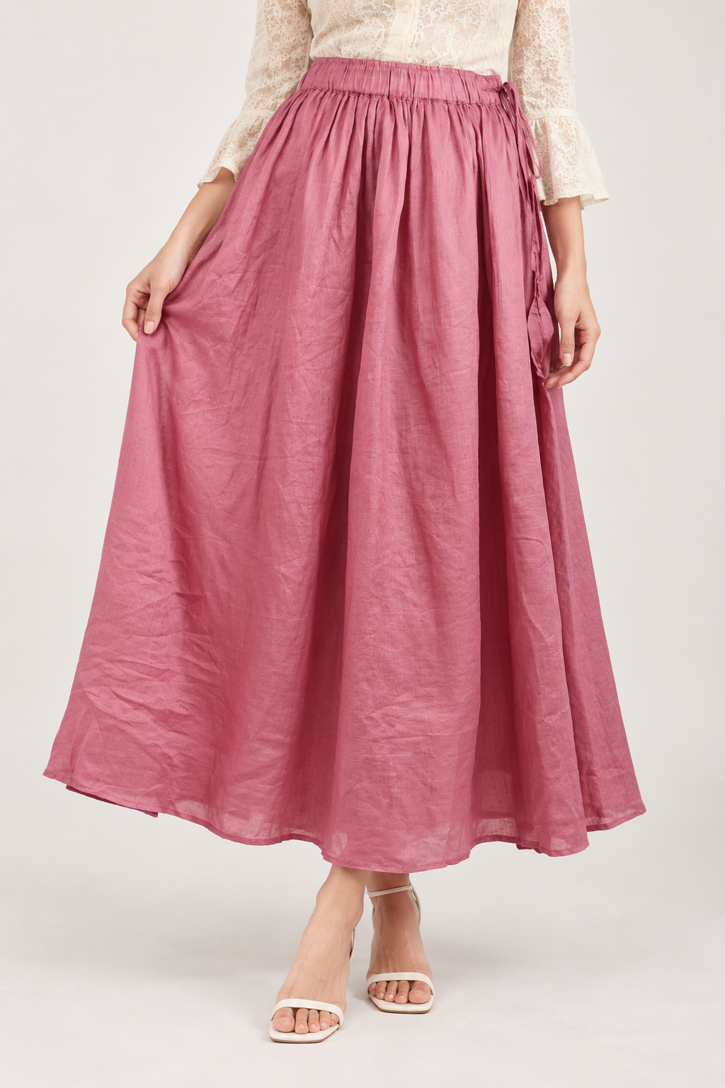 SOMERSET BAY - Rose Red Linen Maxi Skirt