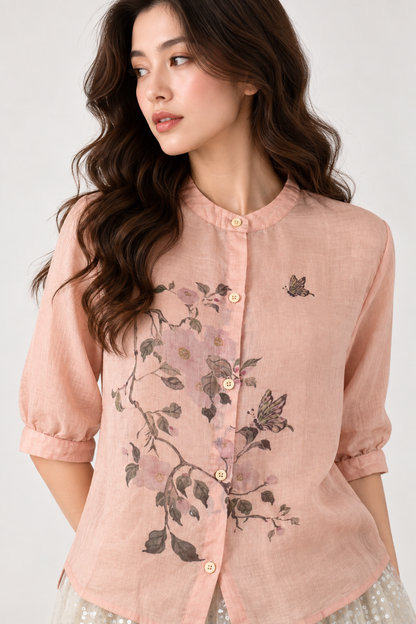 SOMERSET BAY - Linen Blouse with Floral Print