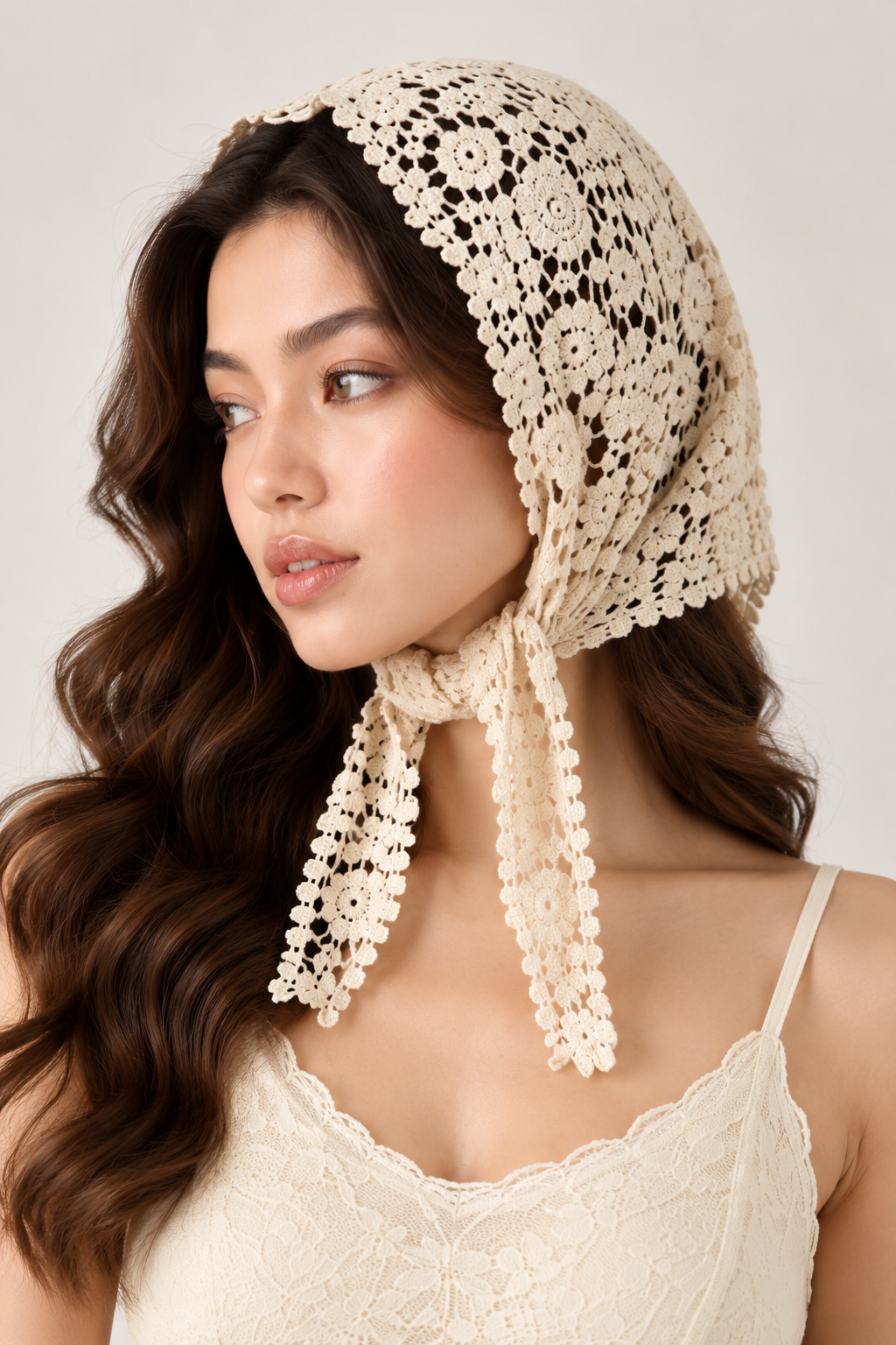 SOMERSET BAY - Floral Crochet Lace Headscarf