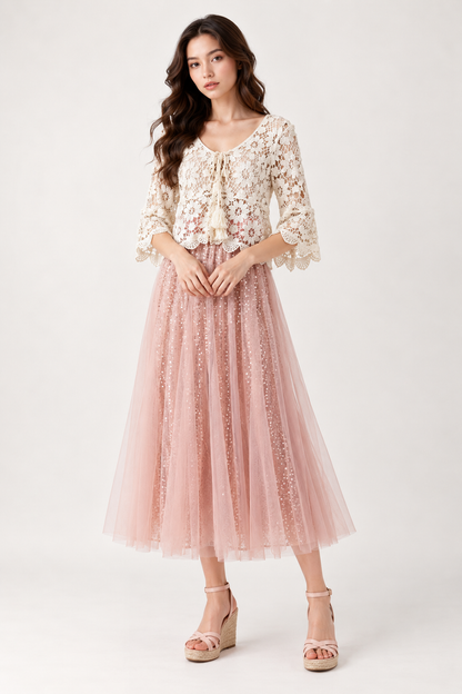 SOMERSET BAY - Tasseled Crochet Top with Bell Sleeves