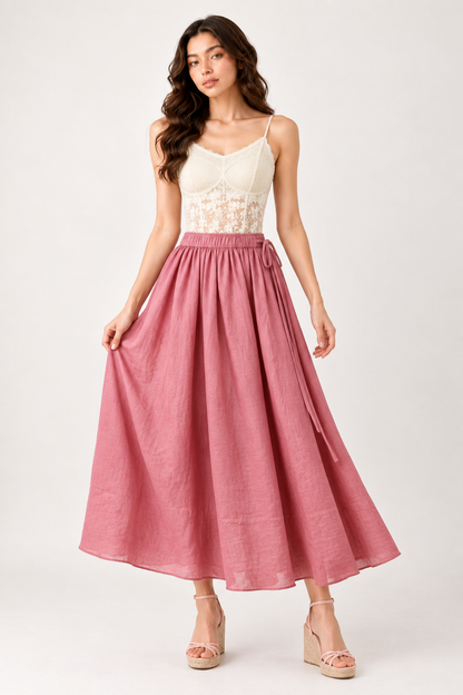 SOMERSET BAY - Rose Red Linen Maxi Skirt