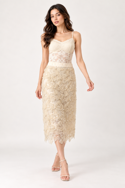 SOMERSET BAY - 3D Rosette Beaded Pencil Skirt