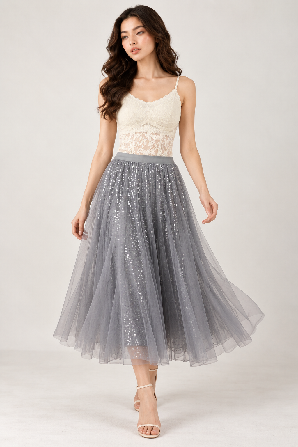 SOMERSET BAY - Sequin Tulle Midi Skirt