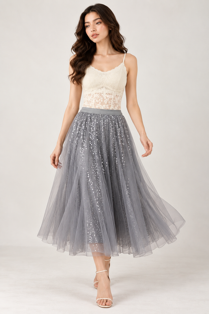 SOMERSET BAY - Sequin Tulle Midi Skirt