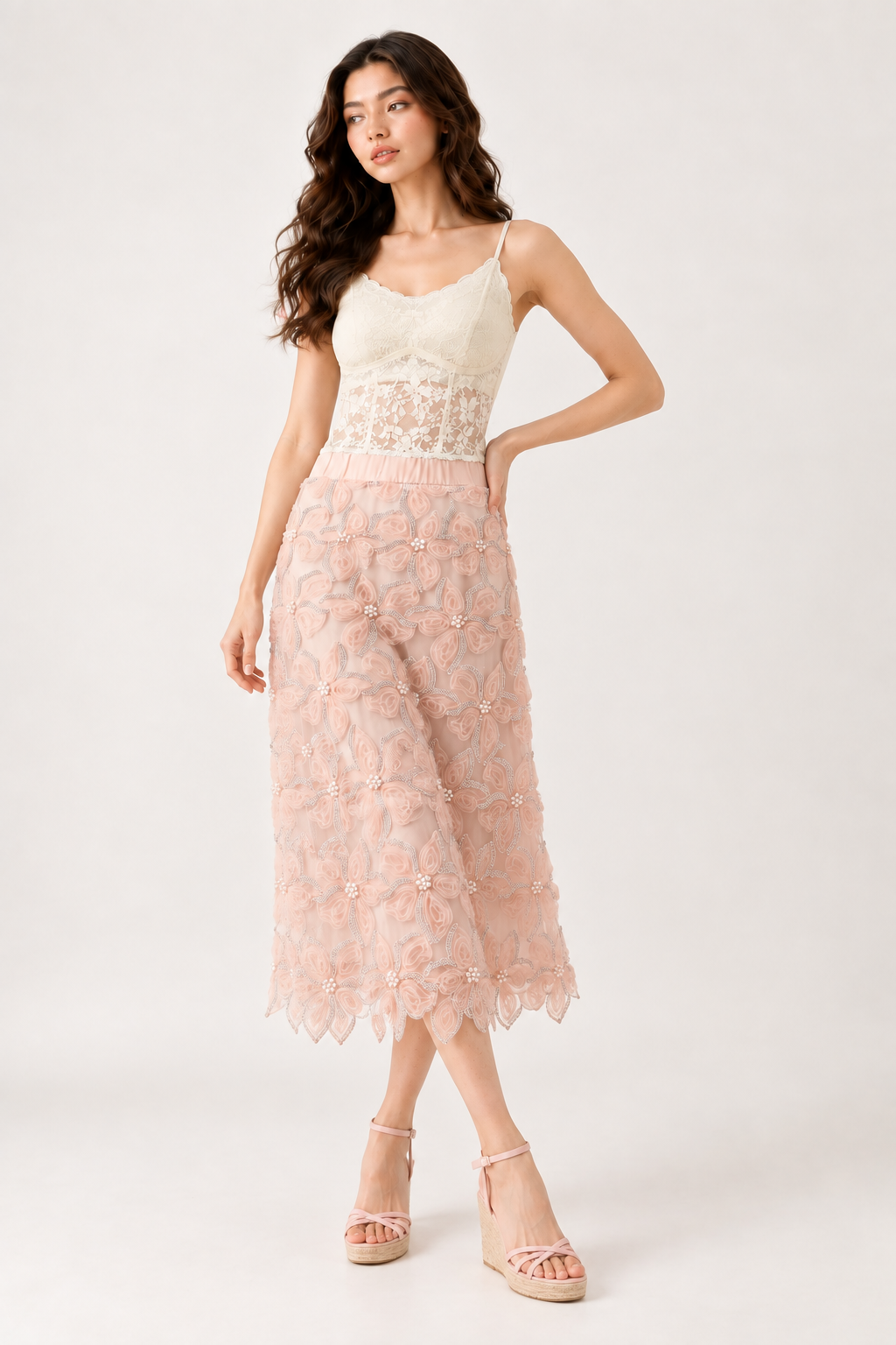 SOMERSET BAY - 3D Rosette Beaded Pencil Skirt