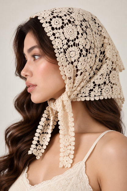 SOMERSET BAY - Floral Crochet Lace Headscarf