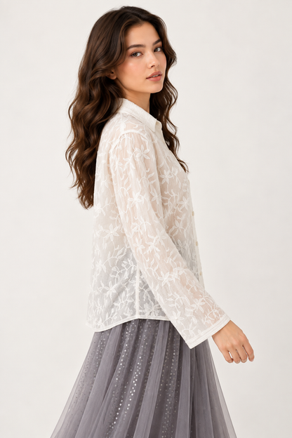 SOMERSET BAY - Sheer Floral Embroidered Blouse
