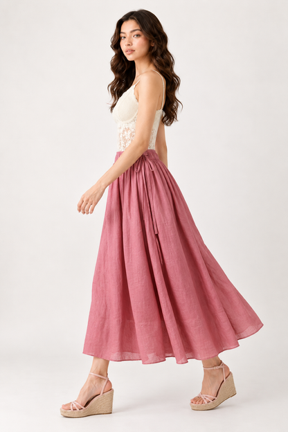 SOMERSET BAY - Rose Red Linen Maxi Skirt