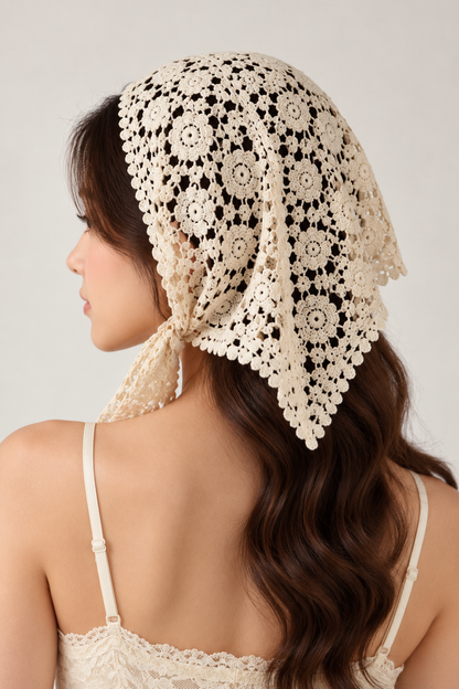 SOMERSET BAY - Floral Crochet Lace Headscarf