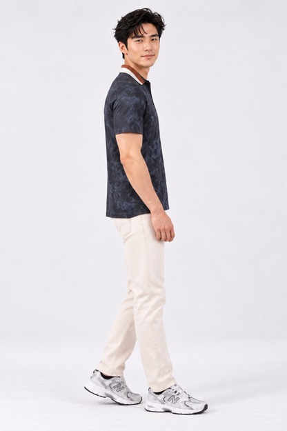 CAPE COD - Stone Marble Print Zip Polo