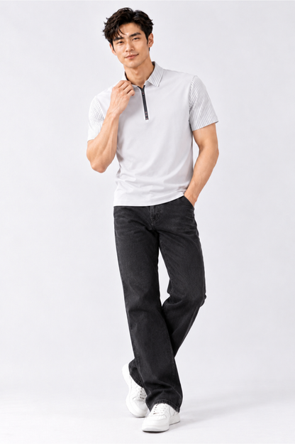 CAPE COD - Men’s Pinstripe-Sleeve Quarter-Zip Polo