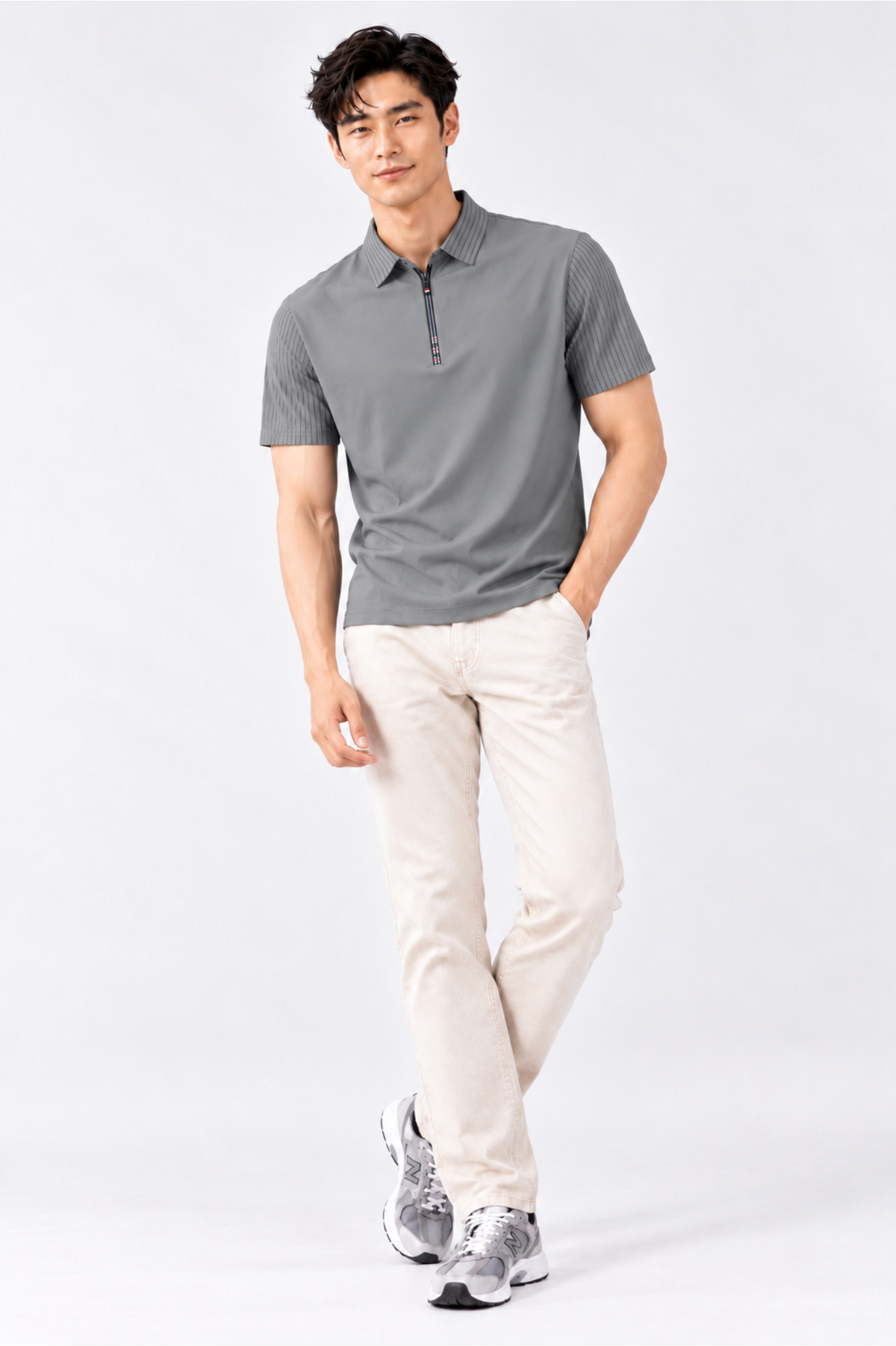 CAPE COD - Men’s Pinstripe-Sleeve Quarter-Zip Polo
