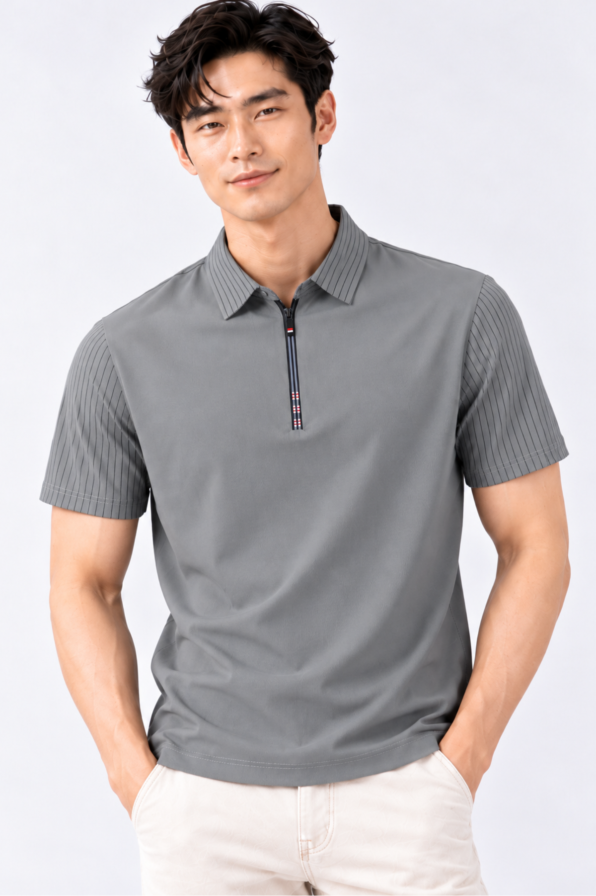 CAPE COD - Men’s Pinstripe-Sleeve Quarter-Zip Polo