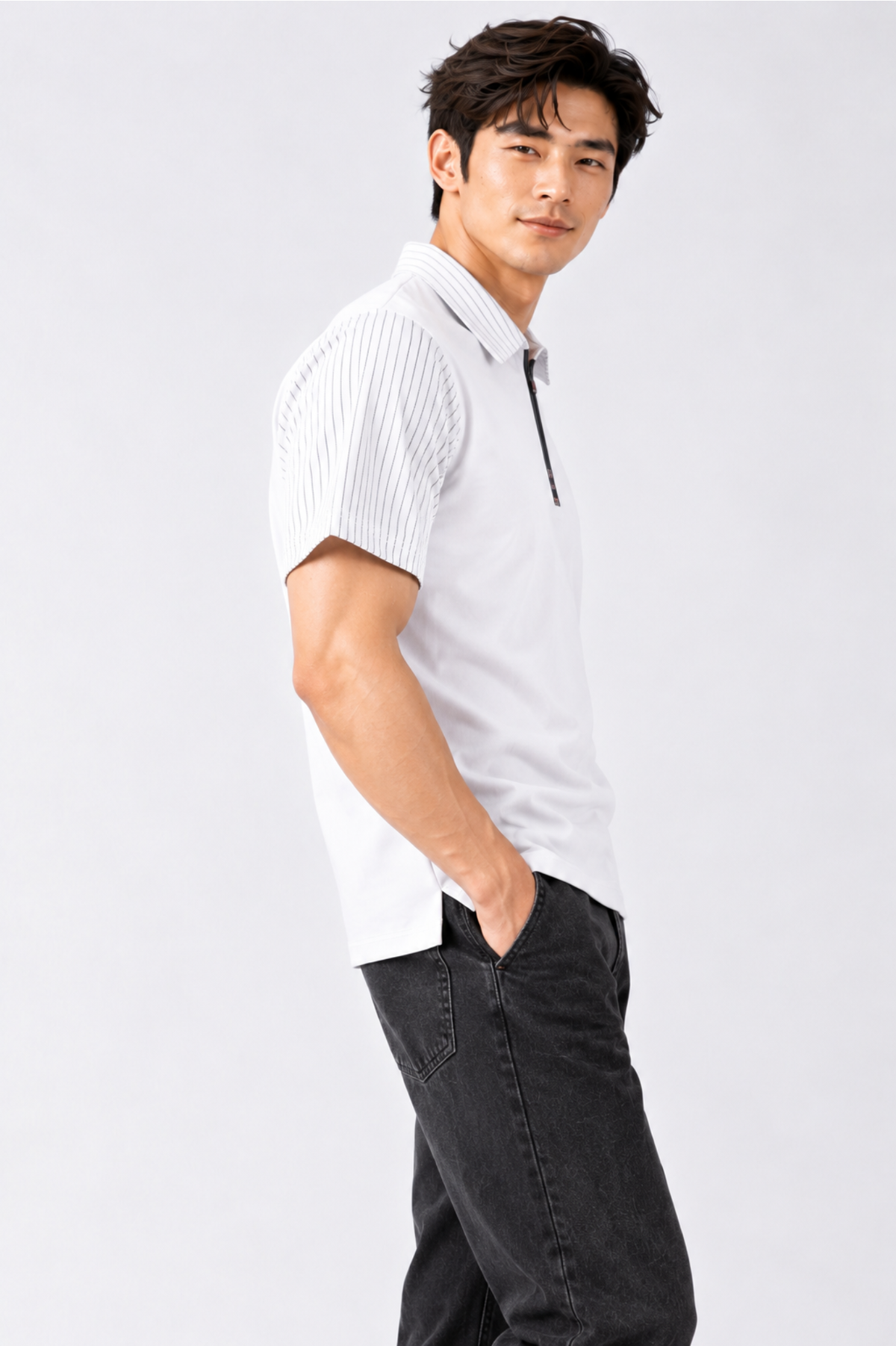 CAPE COD - Men’s Pinstripe-Sleeve Quarter-Zip Polo