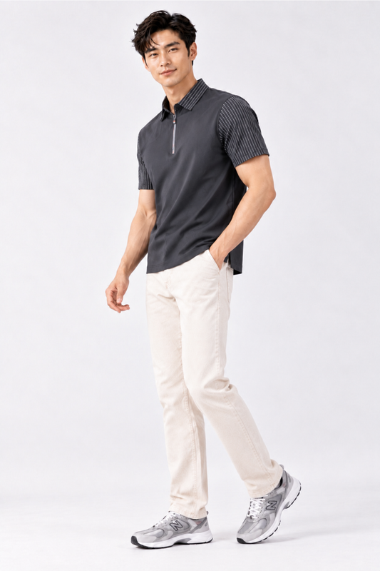 CAPE COD - Men’s Pinstripe-Sleeve Quarter-Zip Polo