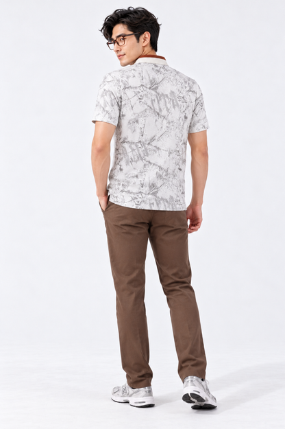 CAPE COD - Stone Marble Print Zip Polo