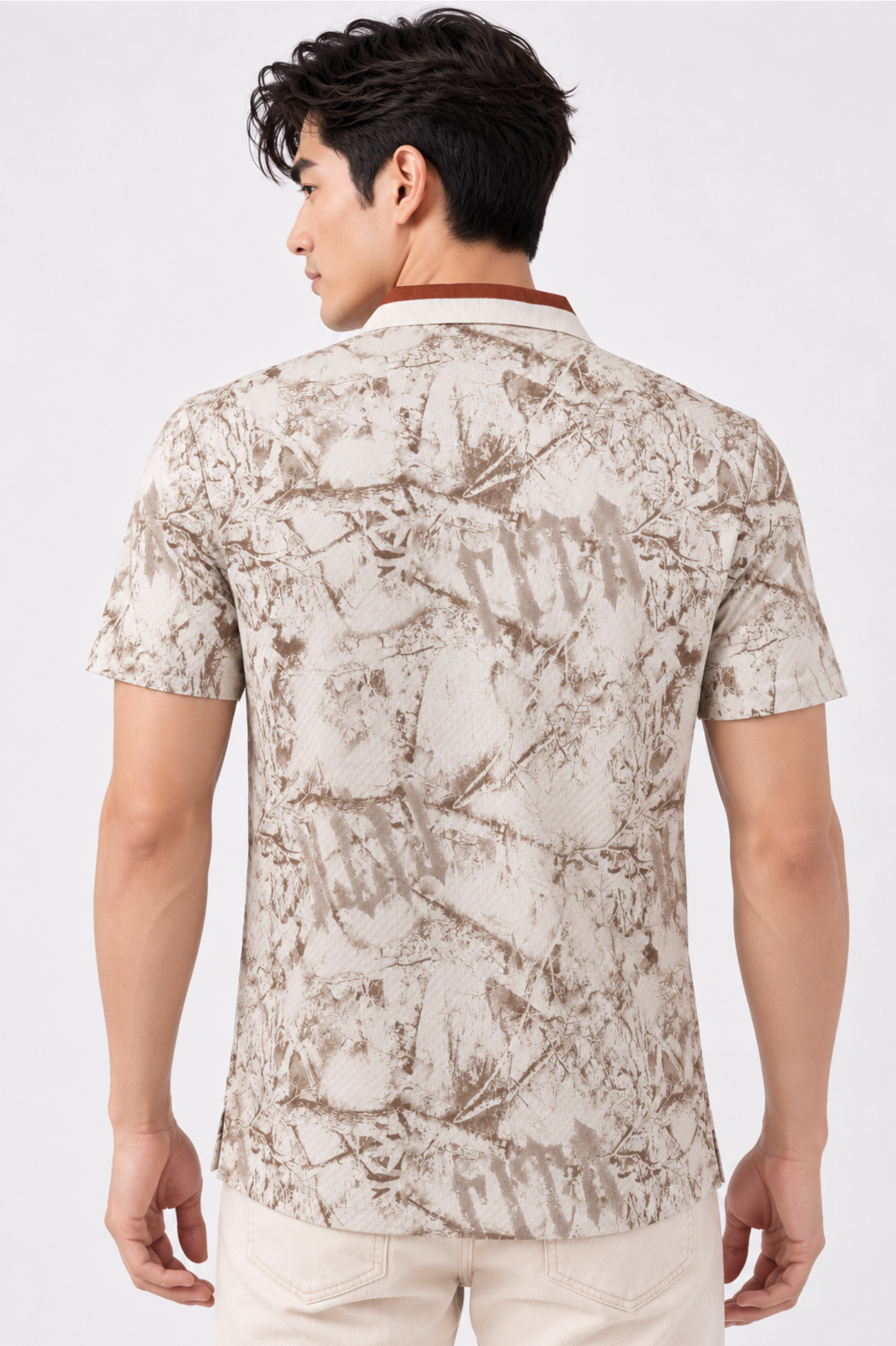 CAPE COD - Stone Marble Print Zip Polo