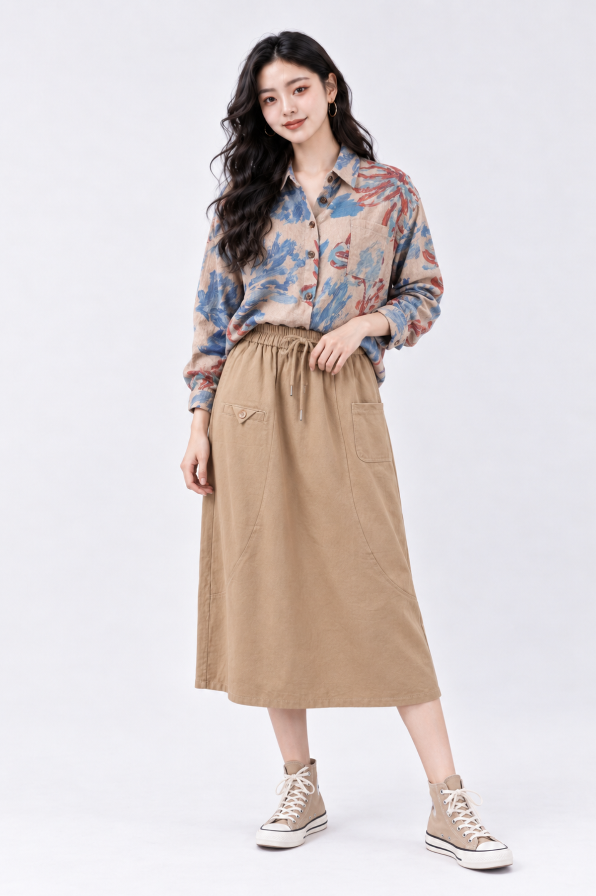 CAPE - COD A-Line Drawstring Midi Skirt