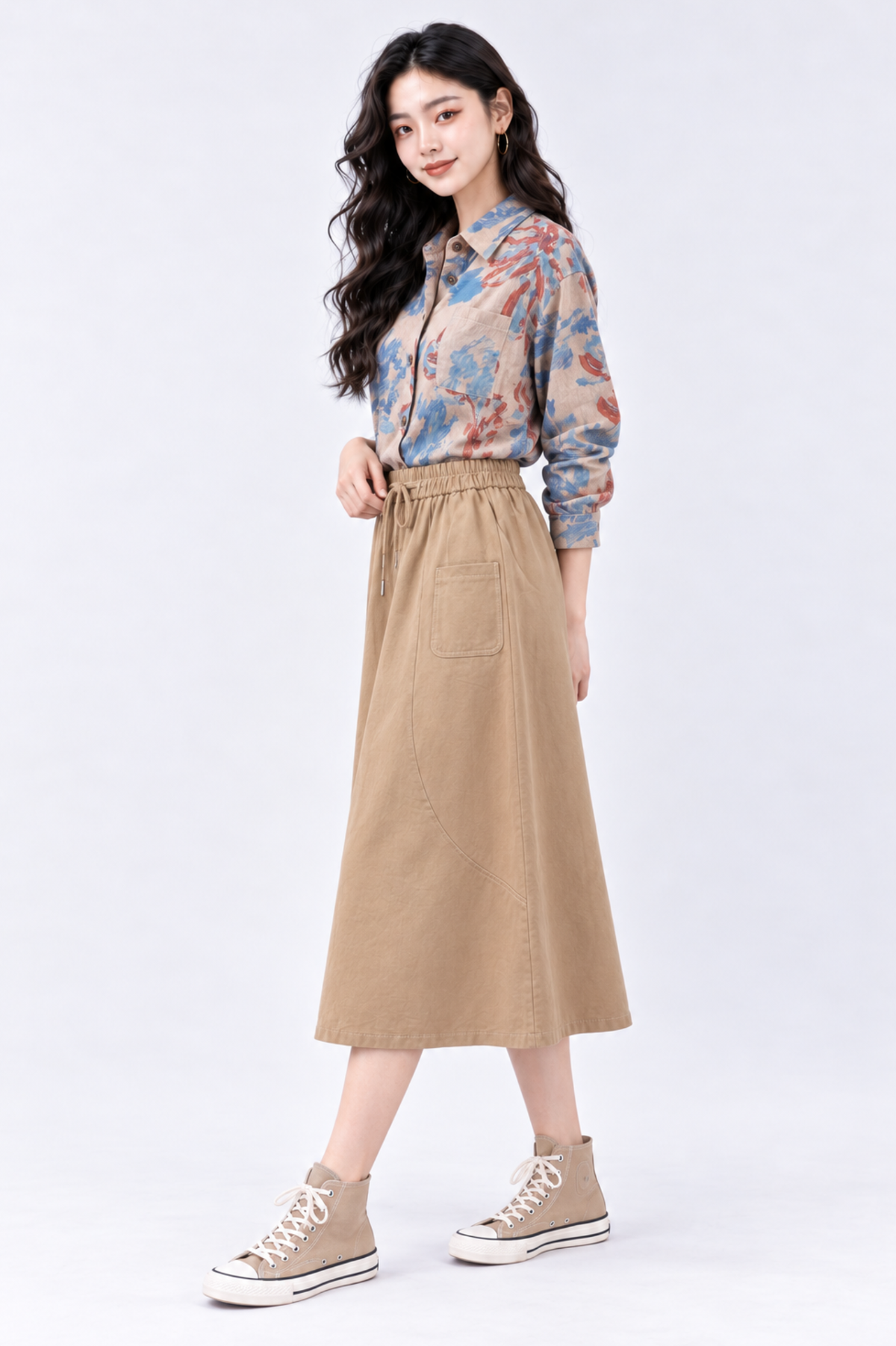 CAPE - COD A-Line Drawstring Midi Skirt