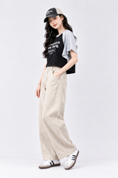 CAPE COD - Black Colourblock Raglan Crop Tee