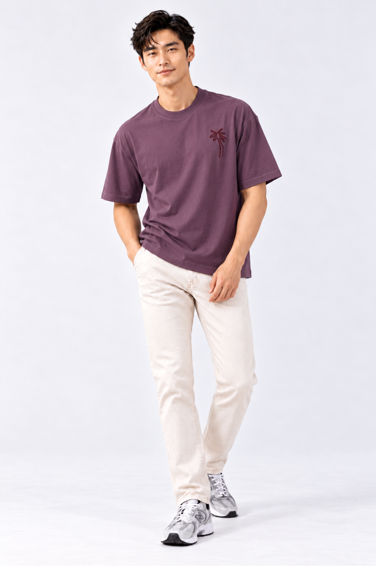 CAPE COD - Embroidered Palm Tree Oversized Tee