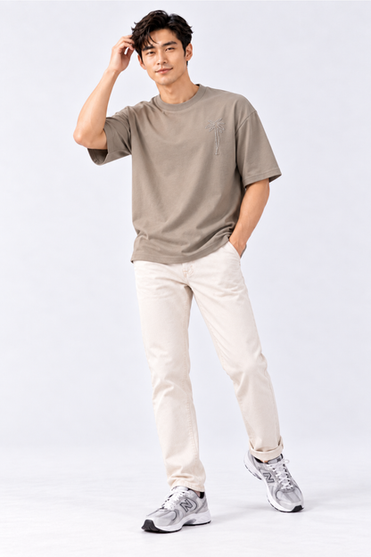 CAPE COD - Embroidered Palm Tree Oversized Tee